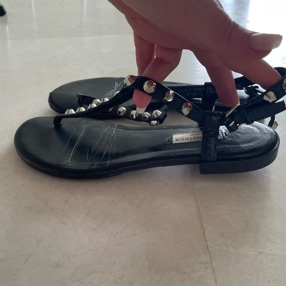 Balenciaga Studded Black Leather Flat Thong Sandal 36.5 - Picture 6 of 10